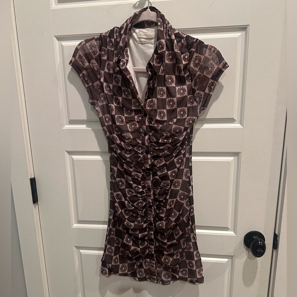 Urban Outfitters Mesh Floral Retro Y2K Style Bodycon Mini Shirt Dress
